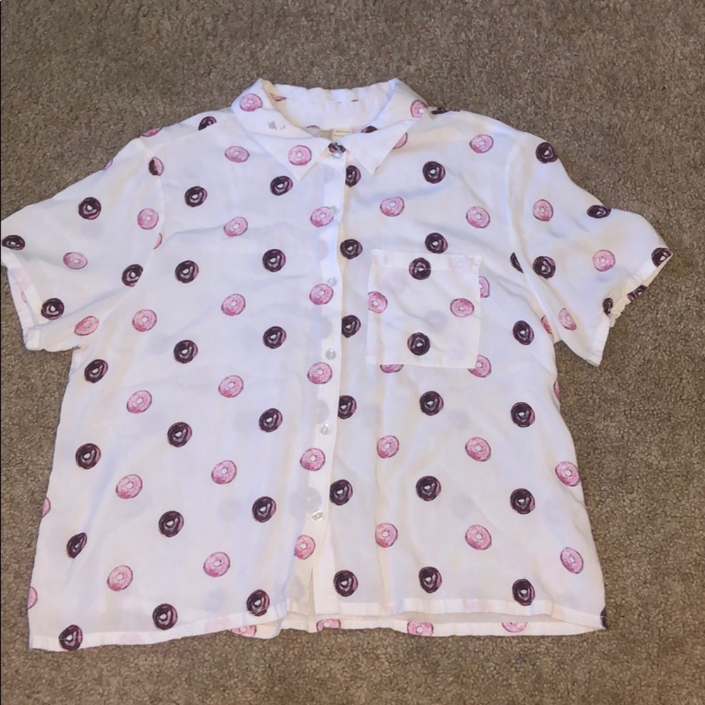 Japna Large Donut Print Button Down Top!